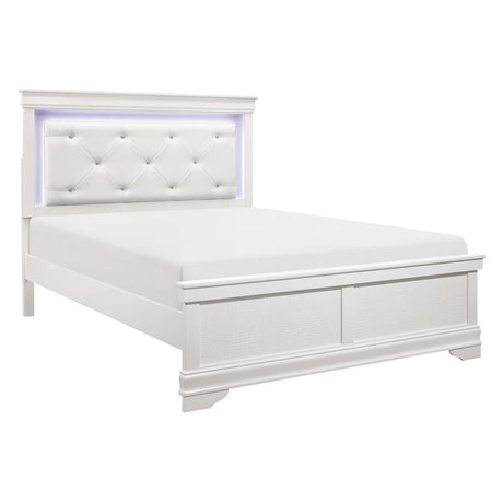 Lana White Traditional Wood And Engineered Wood Faux Leather Upholstered LED King Panel Bed - Ella Furniture