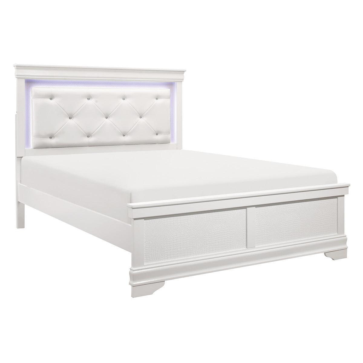 Lana White Traditional Wood, Engineered Wood Faux Leather Upholstered Tufted LED Youth Queen Bed - Ella Furniture