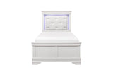 Lana White Contemporary Solid Wood Faux Leather Upholstered Tufted Youth LED Panel Bedroom Set - Ella Furniture