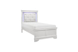 Lana White Contemporary Solid Wood Faux Leather Upholstered Tufted Youth LED Panel Bedroom Set - Ella Furniture