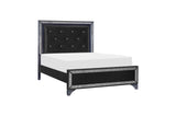 Salon Black Modern Contemporary Solid Wood Faux Leather Upholstered Tufted LED Panel Bedroom Set - Ella Furniture