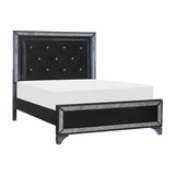 Salon Black Wood And Engineered Wood Faux Leather Upholstered Tufted Headboard LED King Panel Bed - Ella Furniture