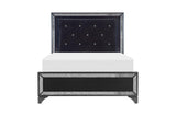 Salon Black Modern Contemporary Solid Wood Faux Leather Upholstered Tufted LED Panel Bedroom Set - Ella Furniture