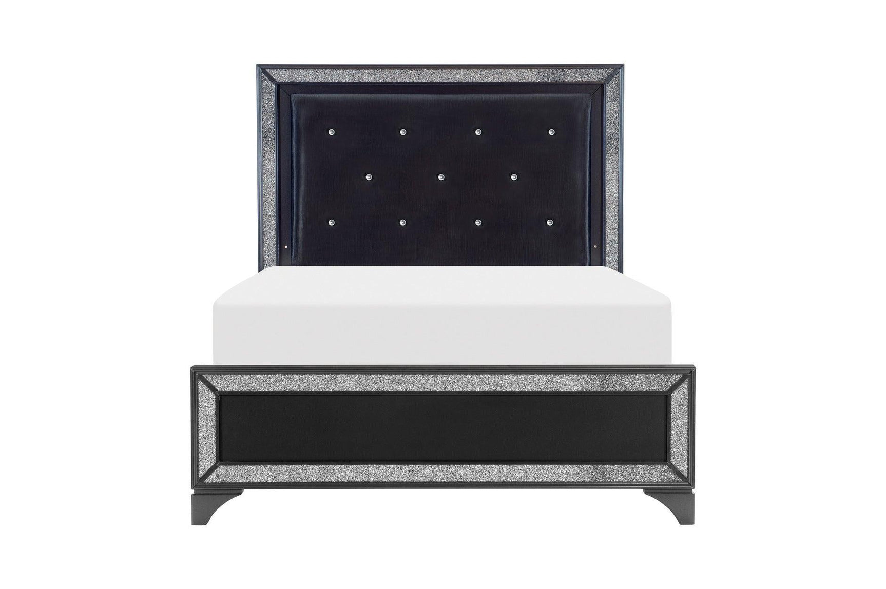Salon Black Modern Contemporary Solid Wood Faux Leather Upholstered Tufted LED Panel Bedroom Set - Ella Furniture