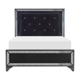 Salon Black Wood And Engineered Wood Faux Leather Upholstered Tufted Headboard LED King Panel Bed - Ella Furniture