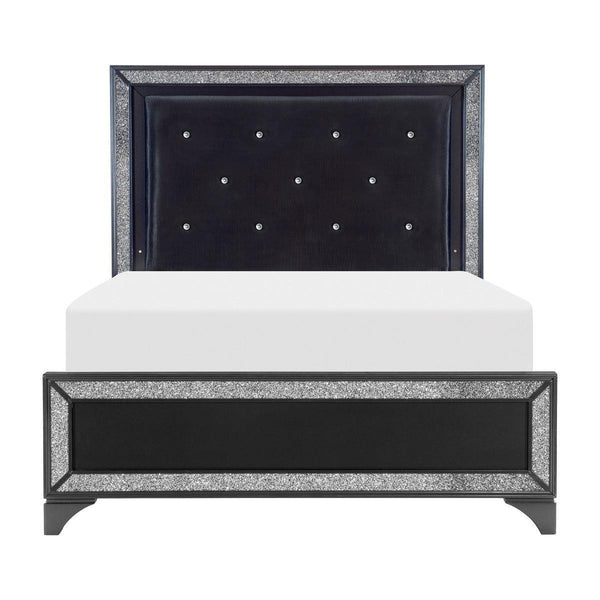 Salon Black Wood And Engineered Wood Faux Leather Upholstered Tufted Headboard LED King Panel Bed - Ella Furniture