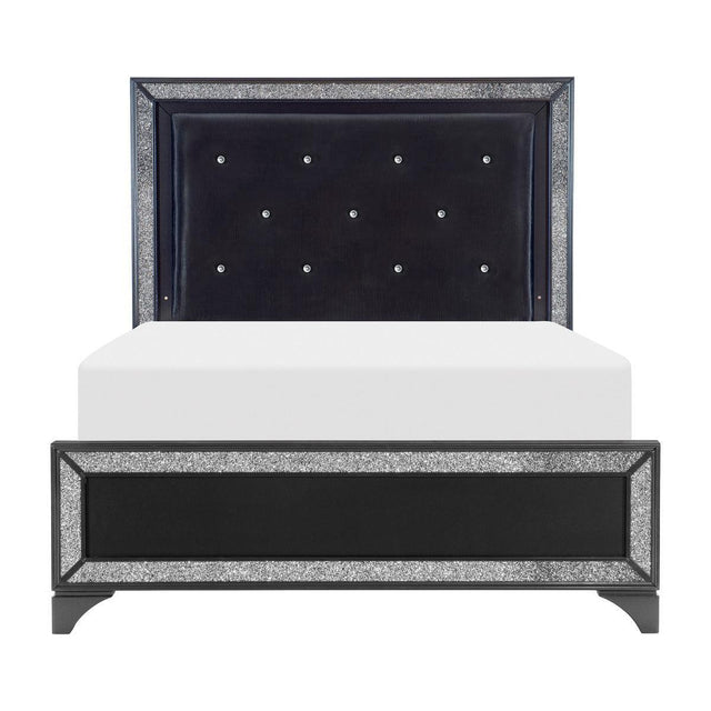 Salon Black Wood And Engineered Wood Faux Leather Upholstered Tufted Headboard LED King Panel Bed - Ella Furniture