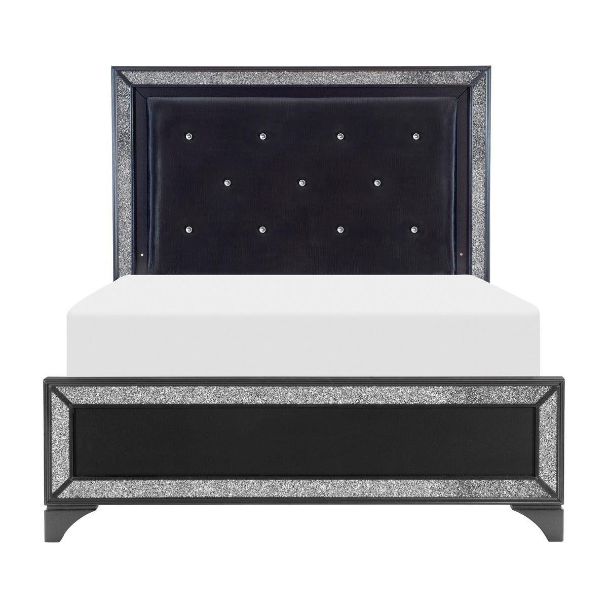 Salon Black Wood And Engineered Wood Faux Leather Upholstered Tufted Headboard LED King Panel Bed - Ella Furniture