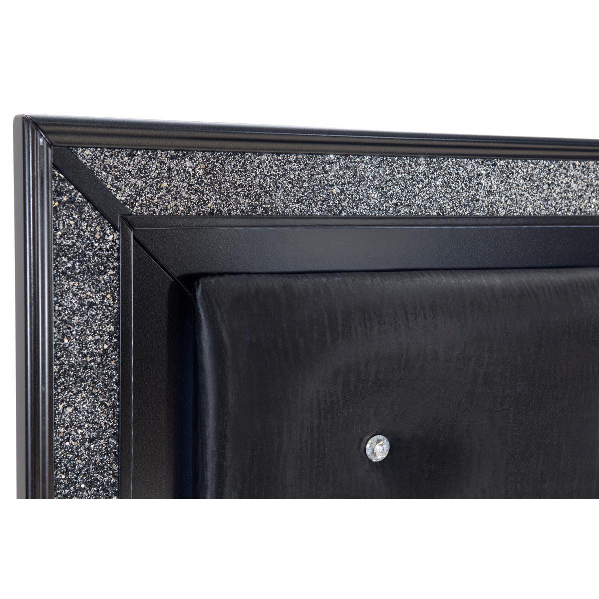 Salon Black Wood And Engineered Wood Faux Leather Upholstered Tufted Headboard LED King Panel Bed - Ella Furniture