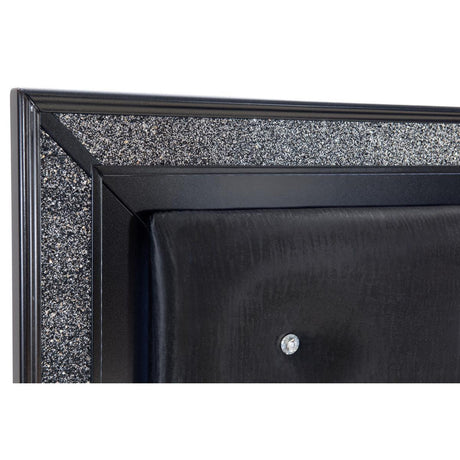 Salon Black Wood And Engineered Wood Faux Leather Upholstered Tufted Headboard LED King Panel Bed - Ella Furniture