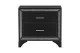 Salon Black Modern Contemporary Solid Wood Faux Leather Upholstered Tufted LED Panel Bedroom Set - Ella Furniture