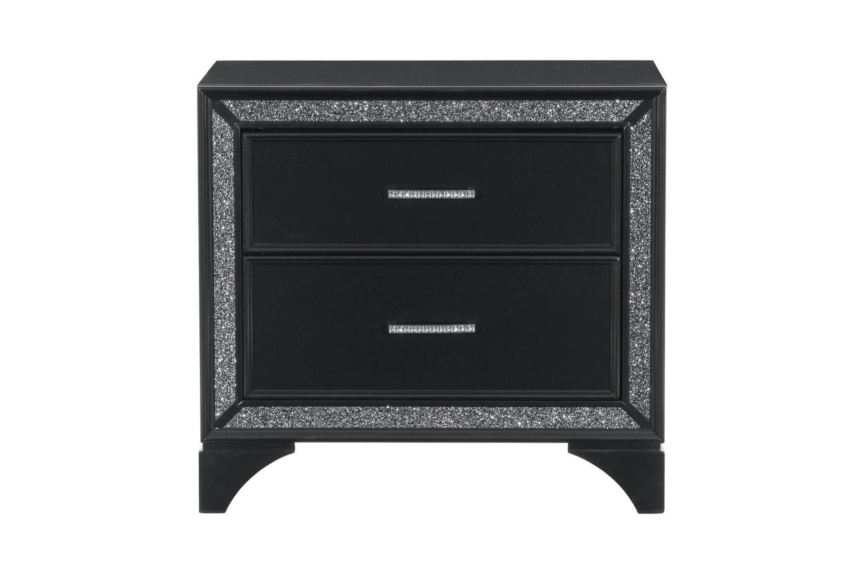 Salon Black Modern Contemporary Solid Wood Faux Leather Upholstered Tufted LED Panel Bedroom Set - Ella Furniture