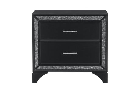 Salon Black Modern Contemporary Solid Wood Faux Leather Upholstered Tufted LED Panel Bedroom Set - Ella Furniture