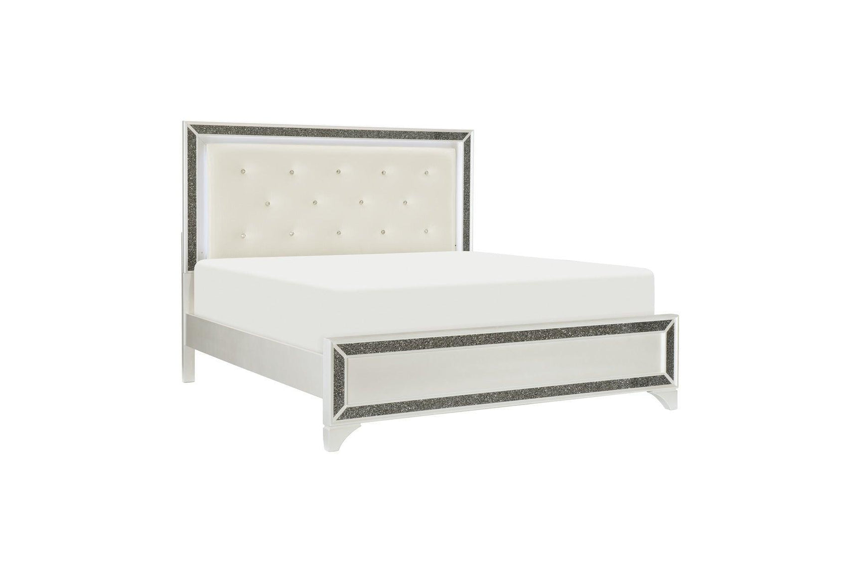 Salon White Modern Contemporary Solid Wood Faux Leather Upholstered Tufted LED Panel Bedroom Set - Ella Furniture