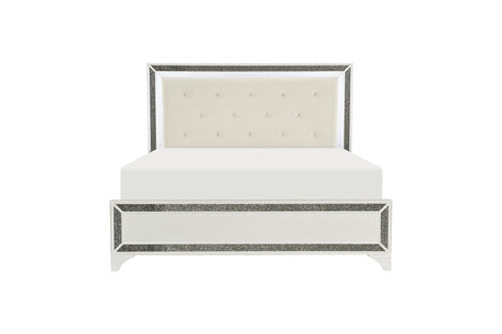 Salon White Modern Contemporary Solid Wood Faux Leather Upholstered Tufted LED Panel Bedroom Set - Ella Furniture