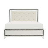 Salon Pearl White Wood And Engineered Wood Faux Leather Upholstered Tufted LED Queen Panel Bed - Ella Furniture