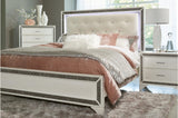 Salon White Modern Contemporary Solid Wood Faux Leather Upholstered Tufted LED Panel Bedroom Set - Ella Furniture