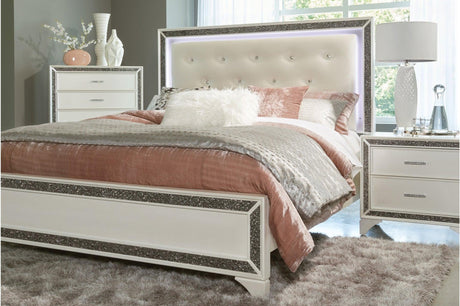 Salon White Modern Contemporary Solid Wood Faux Leather Upholstered Tufted LED Panel Bedroom Set - Ella Furniture