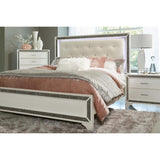 Salon Pearl White Wood And Engineered Wood Faux Leather Upholstered Tufted LED Queen Panel Bed - Ella Furniture