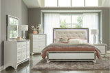 Salon White Modern Contemporary Solid Wood Faux Leather Upholstered Tufted LED Panel Bedroom Set - Ella Furniture
