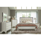 Salon Pearl White Wood And Engineered Wood Faux Leather Upholstered Tufted LED Queen Panel Bed - Ella Furniture