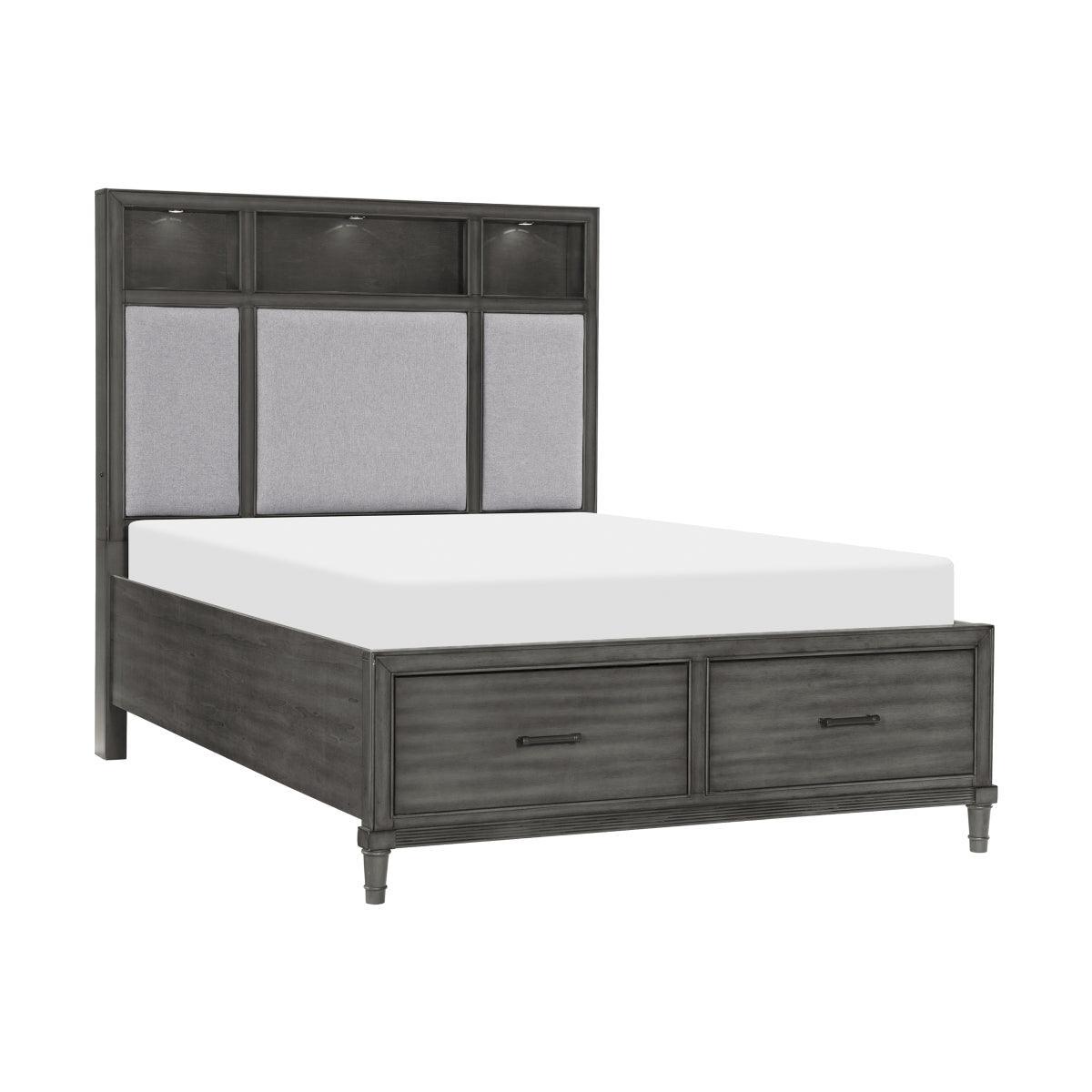 Wittenberry Gray Wood, Engineered Wood Fabric Polyester Upholstered LED Storage King Platform Bed - Ella Furniture