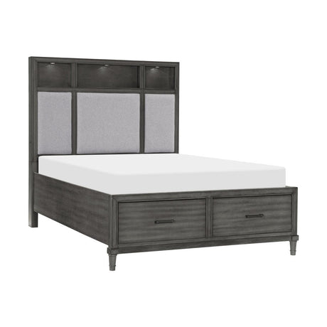 Wittenberry Gray Transitional Engineered Wood Fabric Upholstered LED Storage Queen Platform Bed - Ella Furniture
