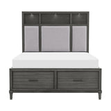 Wittenberry Gray Transitional Engineered Wood Fabric Upholstered LED Storage Queen Platform Bed - Ella Furniture