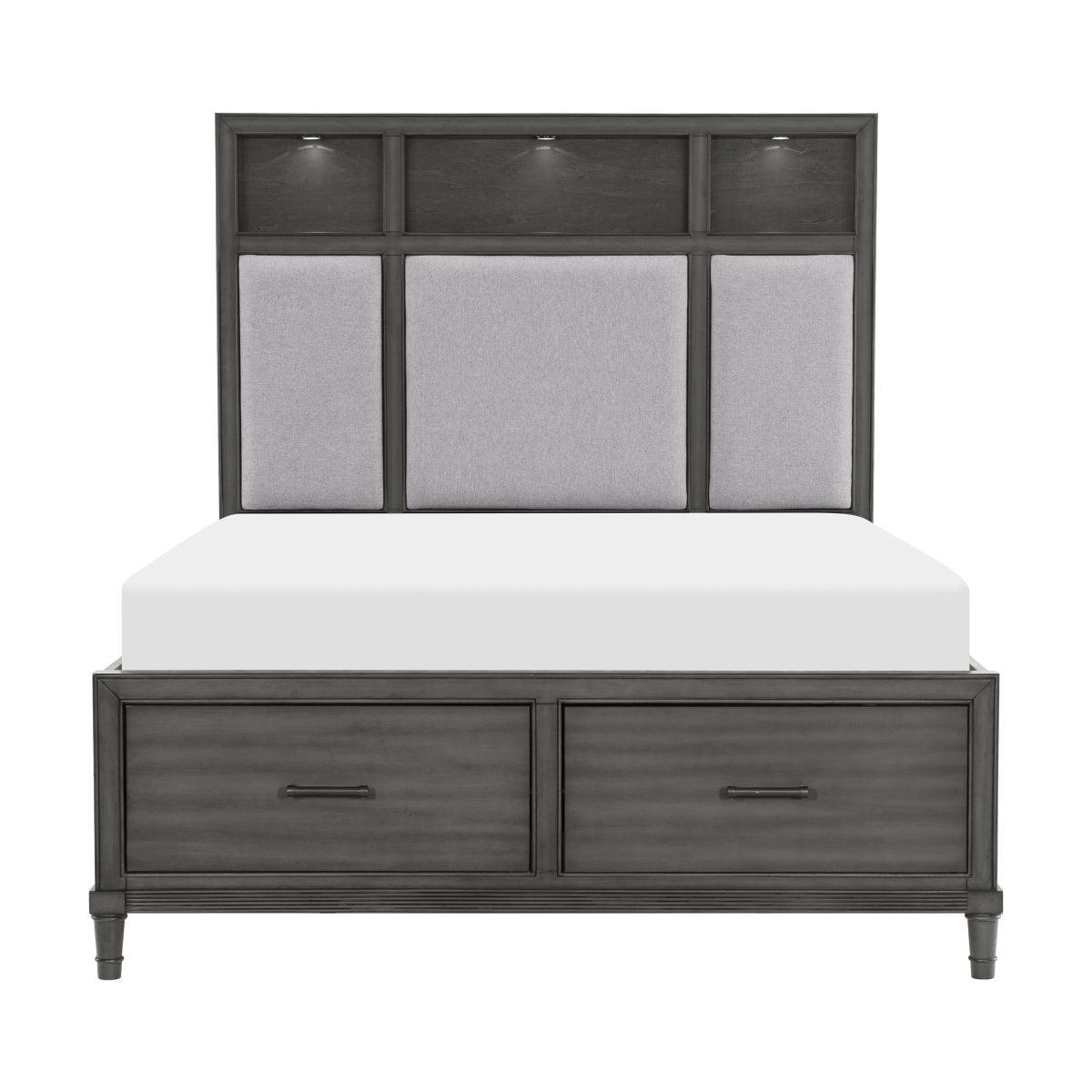 Wittenberry Gray Transitional Engineered Wood Fabric Upholstered LED Storage Queen Platform Bed - Ella Furniture
