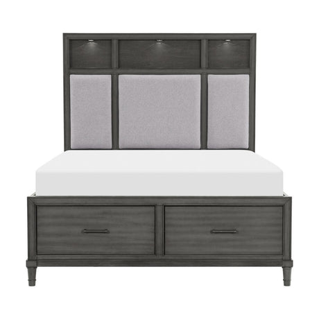 Wittenberry Gray Transitional Engineered Wood Fabric Upholstered LED Storage Queen Platform Bed - Ella Furniture