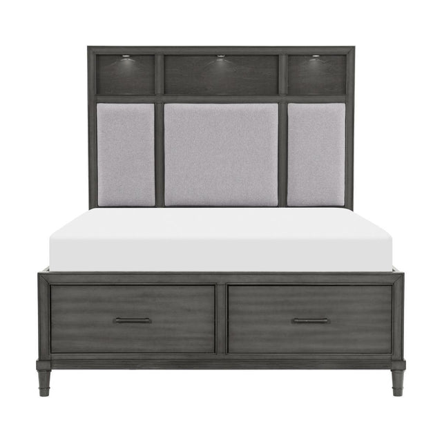 Wittenberry Gray Transitional Engineered Wood Fabric Upholstered LED Storage Queen Platform Bed - Ella Furniture