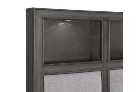 Wittenberry Gray Modern Contemporary Solid Wood Fabric Upholstered Storage Bedroom Set - Ella Furniture