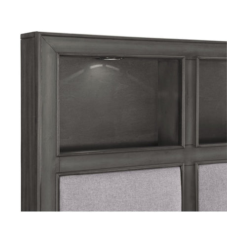 Wittenberry Gray Wood, Engineered Wood Fabric Polyester Upholstered LED Storage King Platform Bed - Ella Furniture
