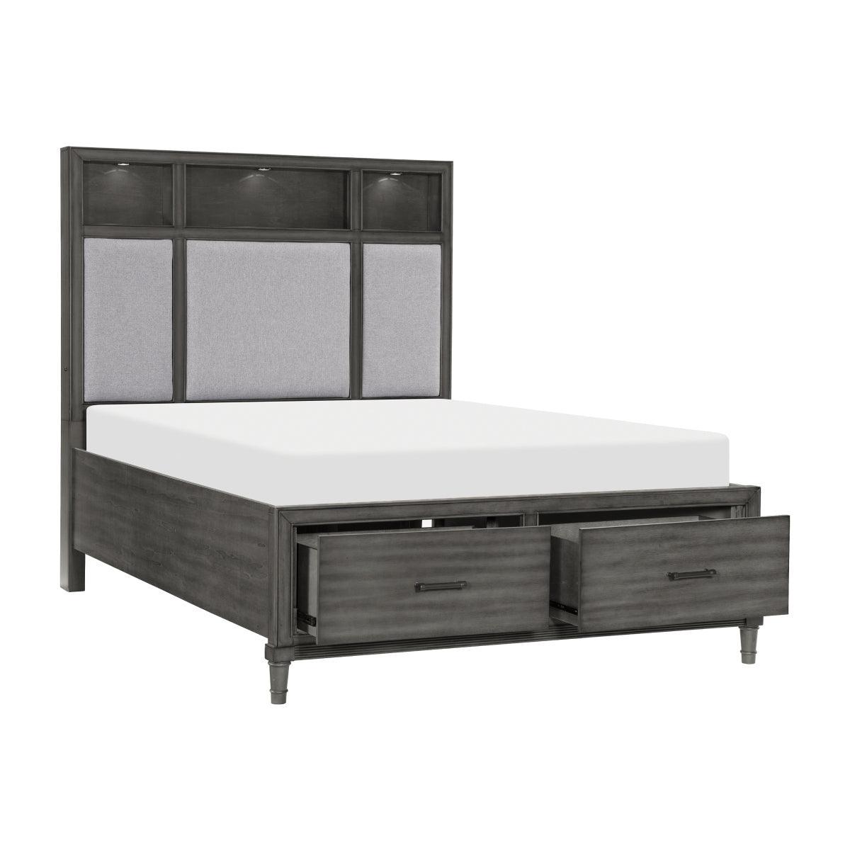 Wittenberry Gray Wood, Engineered Wood Fabric Polyester Upholstered LED Storage King Platform Bed - Ella Furniture