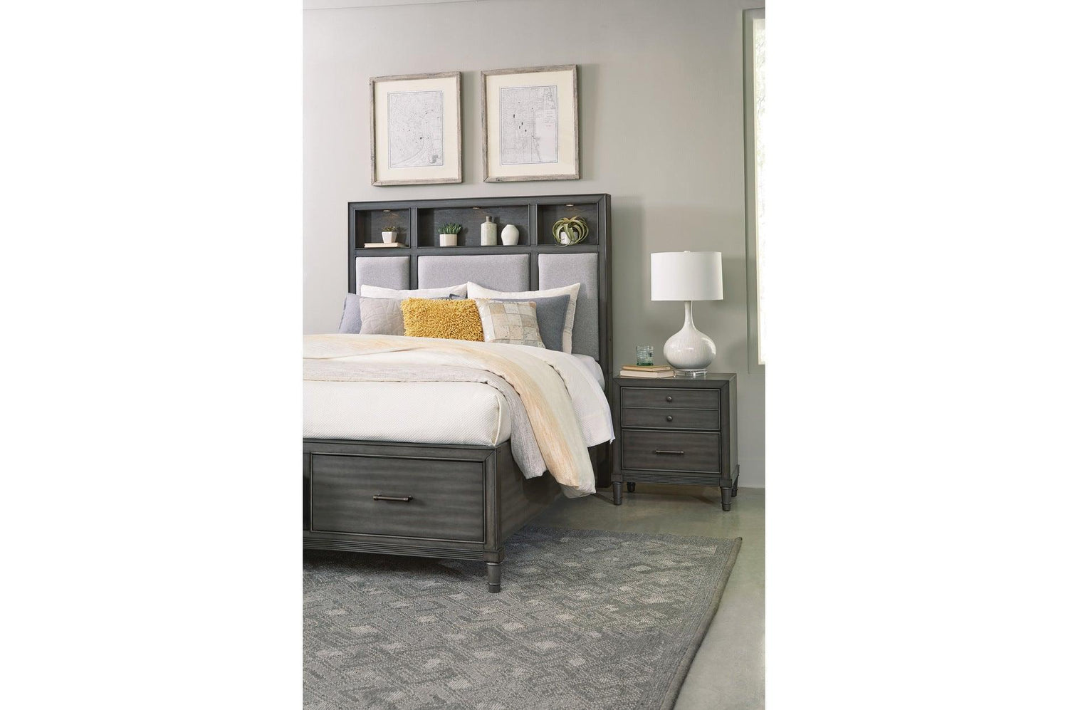 Wittenberry Gray Modern Contemporary Solid Wood Fabric Upholstered Storage Bedroom Set - Ella Furniture