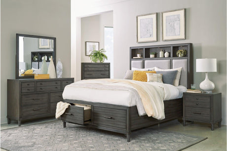 Wittenberry Gray Modern Contemporary Solid Wood Fabric Upholstered Storage Bedroom Set - Ella Furniture