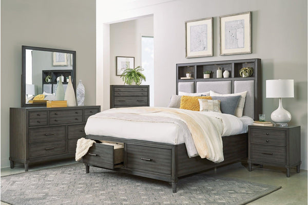 Wittenberry Gray Modern Contemporary Solid Wood Fabric Upholstered Storage Bedroom Set - Ella Furniture