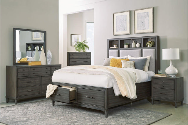 Wittenberry Gray Modern Contemporary Solid Wood Fabric Upholstered Storage Bedroom Set - Ella Furniture