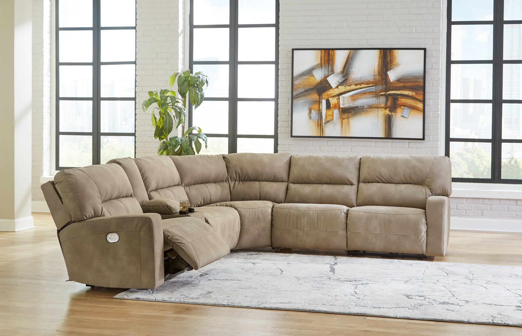 Next-gen Durapella Sand 6-Piece Power Reclining Sectional - Ella Furniture