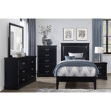 Seabright Black Finish Traditional Engineered Wood Faux Leather Upholstered Youth Twin Panel Bed - Ella Furniture