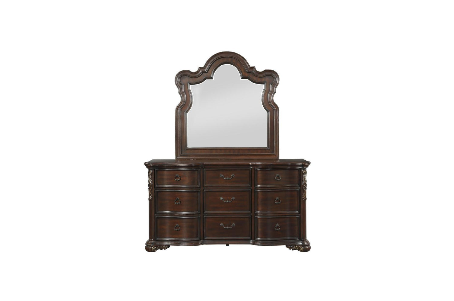Royal Highlands Brown Cherry Finish Contemporary Solid Wood Faux Leather Upholstered Bedroom Set - Ella Furniture
