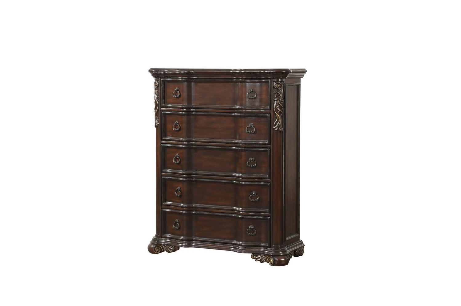 Royal Highlands Brown Cherry Finish Contemporary Solid Wood Faux Leather Upholstered Bedroom Set - Ella Furniture