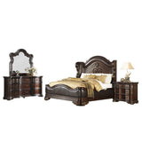 Royal Cherry Modern Traditional Wood And Engineered Wood Faux Leather Upholstered King Panel Bed - Ella Furniture