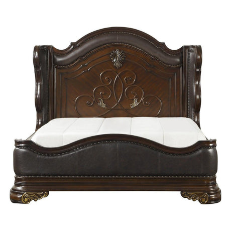 Royal Cherry Modern Traditional Wood And Engineered Wood Faux Leather Upholstered King Panel Bed - Ella Furniture