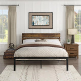 Marshall Black Metal Modern Metal Frame Faux Wood Veneered Queen Platform Bed Ships In One Box - Ella Furniture