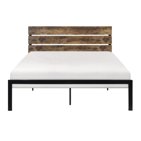 Marshall Black Metal Modern Metal Frame Faux Wood Veneered Queen Platform Bed Ships In One Box - Ella Furniture