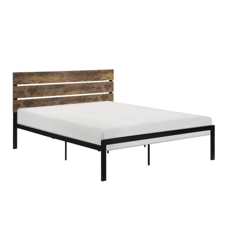 Marshall Black Metal Modern Metal Frame Faux Wood Veneered Queen Platform Bed Ships In One Box - Ella Furniture