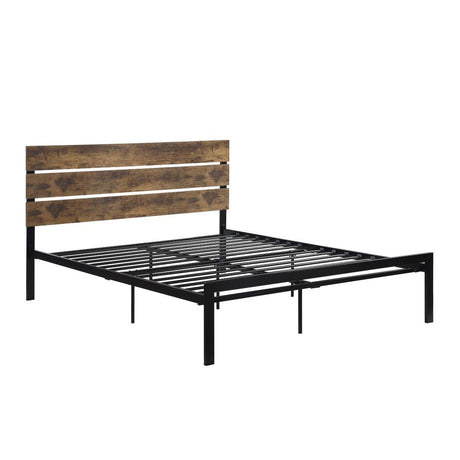 Marshall Black Metal Modern Metal Frame Faux Wood Veneered Queen Platform Bed Ships In One Box - Ella Furniture