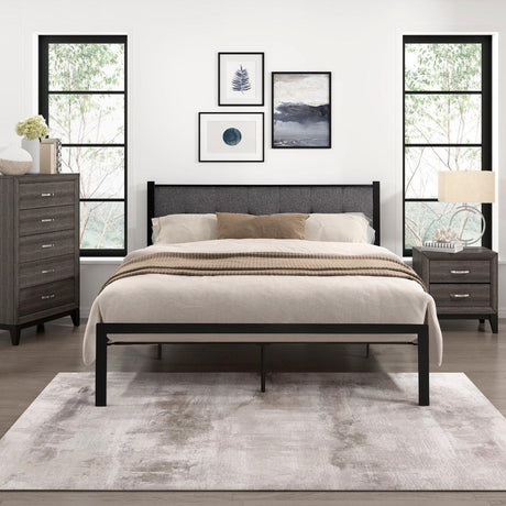 Samuel Gray Modern Metal Frame Polyester Textured Upholstered Tufted Queen Platform Bed - Ella Furniture