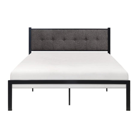 Samuel Gray Modern Metal Frame Polyester Textured Upholstered Tufted Queen Platform Bed - Ella Furniture